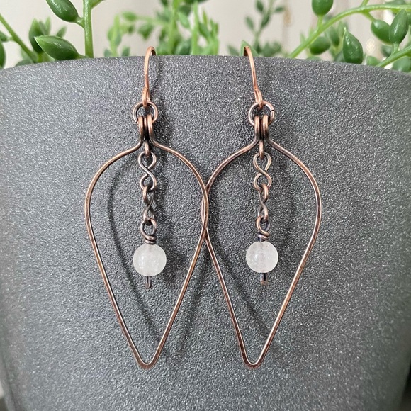 Handcrafted Rose Quartz Copper Dangle Earrings - Picture 1 of 6